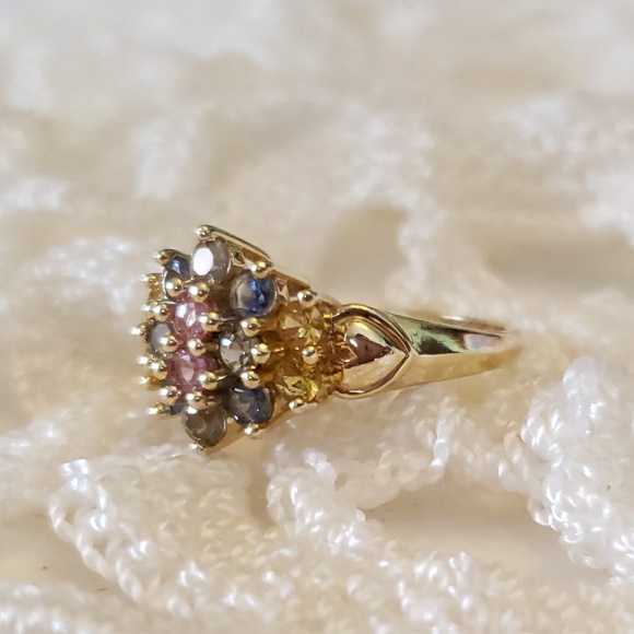 14k Beautiful multicolored gemstone ring - Picture 6 of 7